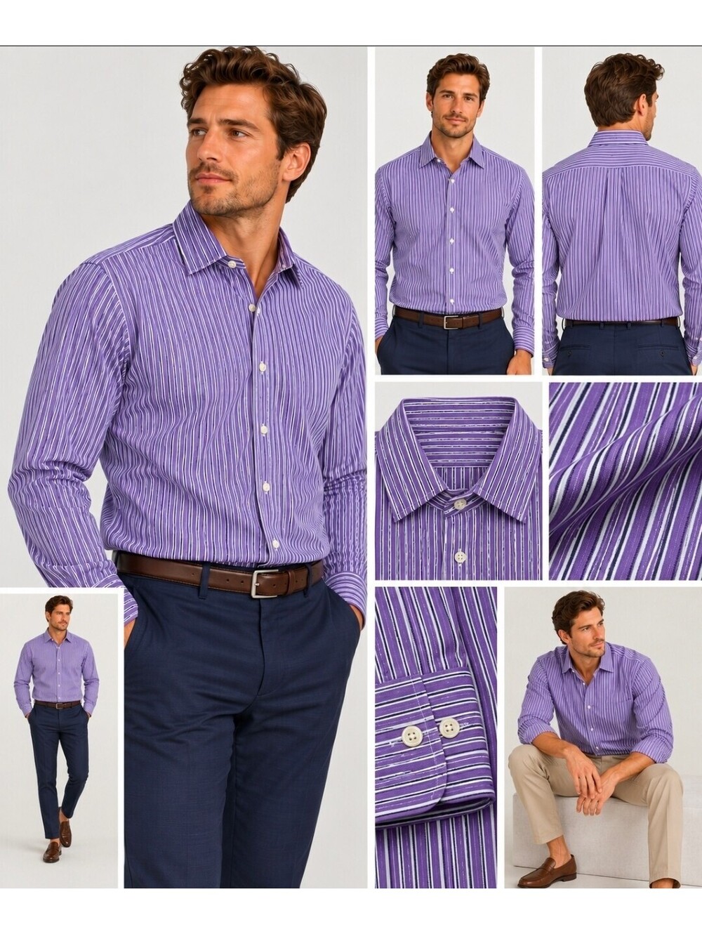 Polo Ralph Lauren Curham Classic Fit Purple Striped Dress Shirt 16.5 36/37Mens